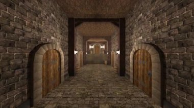 Taş duvar koridorunun 3 boyutlu görüntüsü