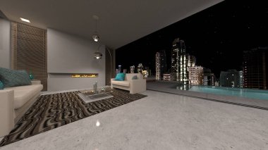 Evin yüzme havuzlu 3D görüntüsü