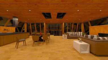 Camdan duvar çatı katının 3 boyutlu görüntüsü