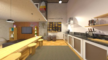 Oturma odasının 3 boyutlu görüntüsü