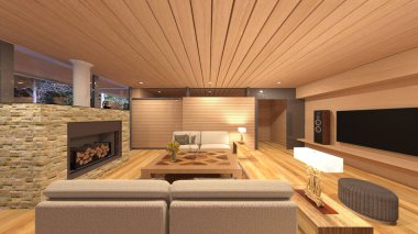 Oturma odasının 3 boyutlu görüntüsü