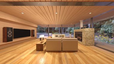 Oturma odasının 3 boyutlu görüntüsü