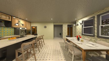 Yemek mutfağının 3 boyutlu görüntüsü