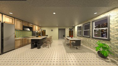 Yemek mutfağının 3 boyutlu görüntüsü