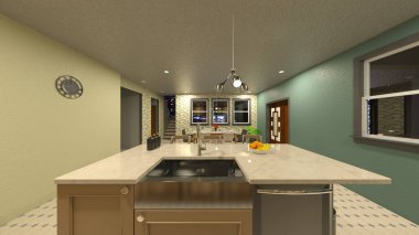Yemek mutfağının 3 boyutlu görüntüsü