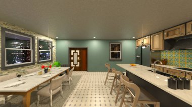 Yemek mutfağının 3 boyutlu görüntüsü