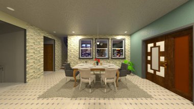 Yemek mutfağının 3 boyutlu görüntüsü