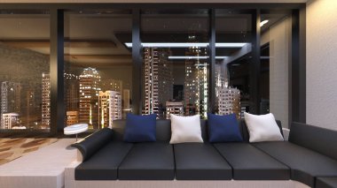 Oturma odasının gece görüşlü 3D görüntüsü