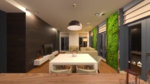 Rendering Living Room Night View — Vídeo de Stock