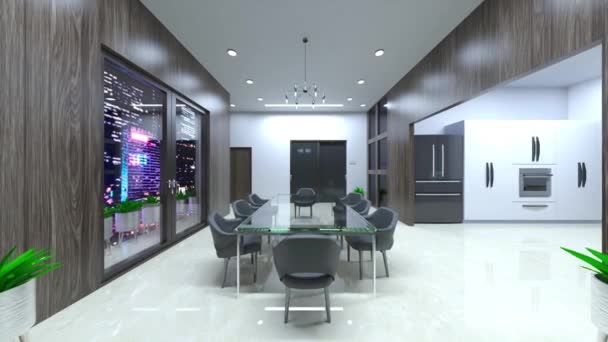 Rendering Living Room Night View — Stockvideo