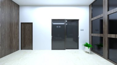 Oturma odasının gece görüşlü 3 boyutlu görüntüsü.