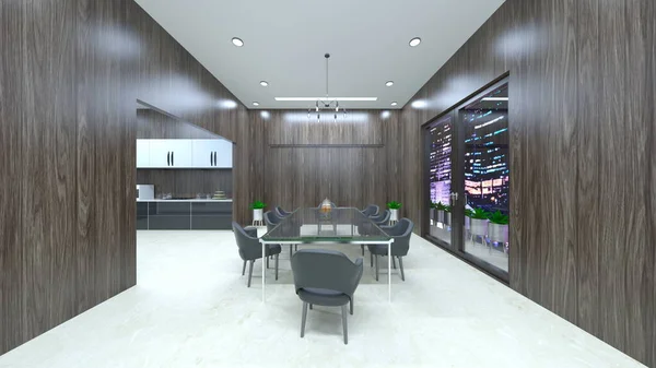 Rendering Living Dining Room Night View — ストック写真