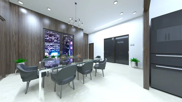 Rendering Living Dining Room Night View — Foto Stock
