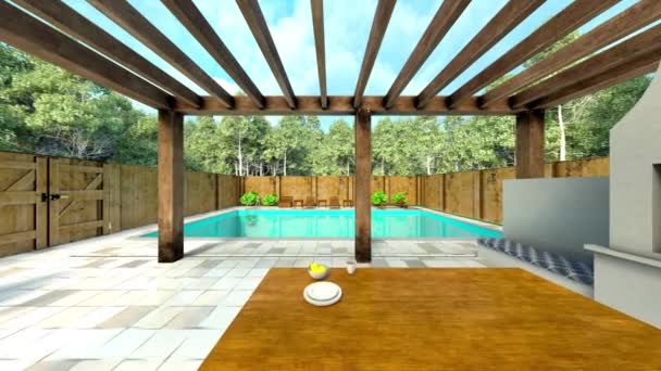 Rendering Van Het Huis Met Zwembad — Stockvideo