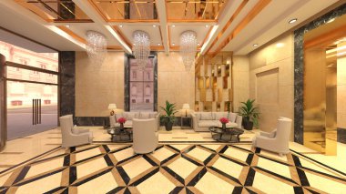 Otel girişinin 3B görüntüsü