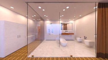 Gece görüşlü yatak odasının 3 boyutlu görüntüsü 