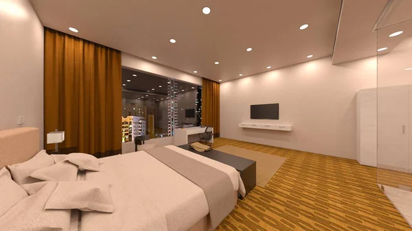 Rendering Bedroom Night View — Foto Stock