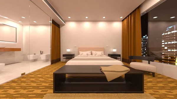 Rendering Bedroom Night View — Stockfoto