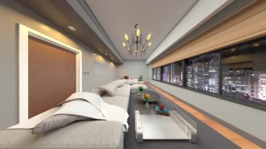 Oturma odasının gece görüşlü 3D görüntüsü
