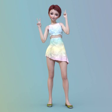 Kısa saçlı bir kadının 3 boyutlu görüntüsü