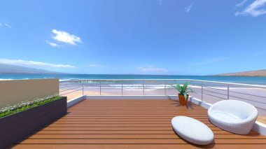 Tahta balkonun 3 boyutlu görüntüsü