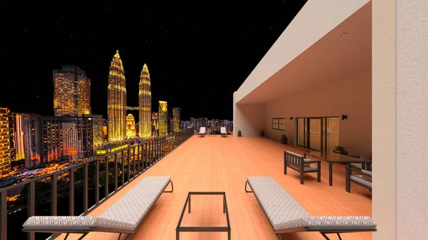 Rendering Terrace Night View — Stockfoto