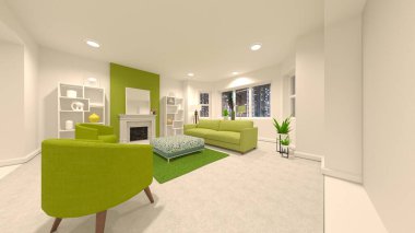 Oturma odasının 3 boyutlu görüntüsü