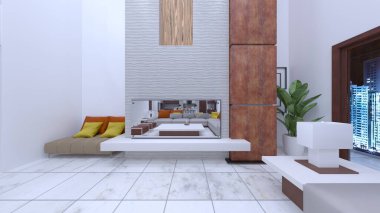 Oturma odasının gece görüşlü 3D görüntüsü