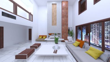 Oturma odasının gece görüşlü 3D görüntüsü