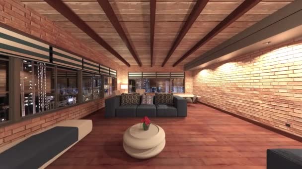 Rendering Living Room Night View — Vídeo de Stock