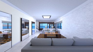 3D rendering of the house with sliding doors