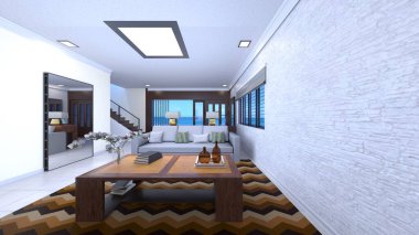 3D rendering of the house with sliding doors