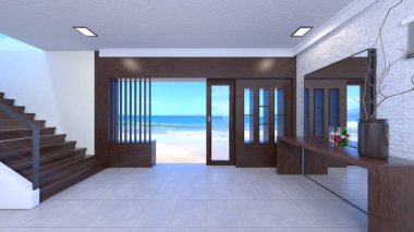 3D rendering of the house with sliding doors