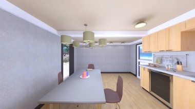 Yemek mutfağının 3 boyutlu görüntüsü