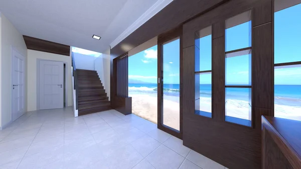 3D rendering of the house with sliding doors