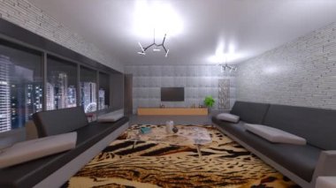 Oturma odasının gece görüşlü 3D görüntüsü