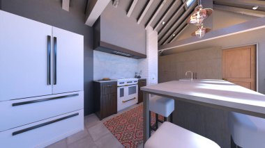 Yemek mutfağının 3 boyutlu görüntüsü