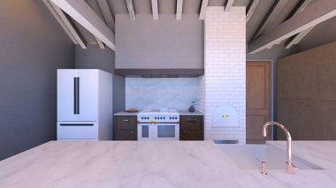 Yemek mutfağının 3 boyutlu görüntüsü