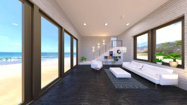 Rendering Sea View Living Room — Stock Photo, Image