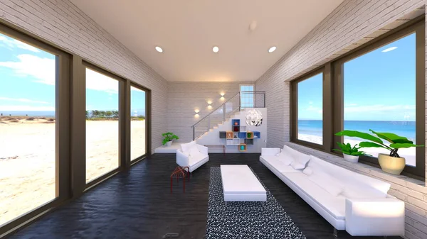 Rendering Sea View Living Room — Stock Photo, Image