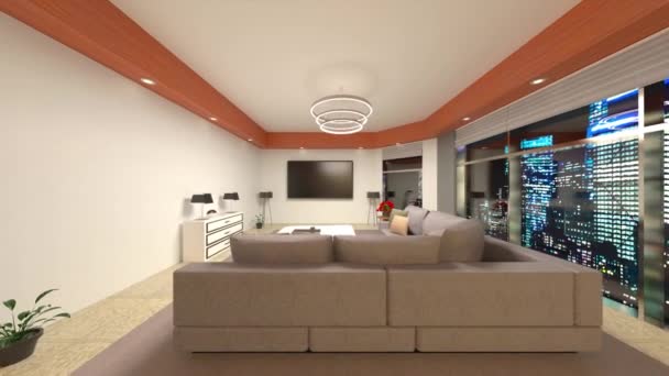 Rendering Living Room Night View — Vídeo de Stock