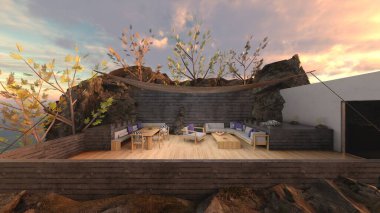 Taş duvar terasının 3D görüntüsü