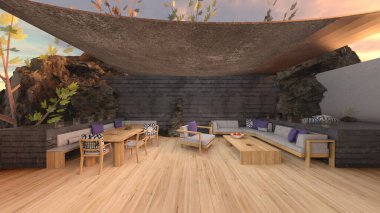 Taş duvar terasının 3D görüntüsü