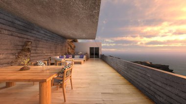 Taş duvar terasının 3D görüntüsü