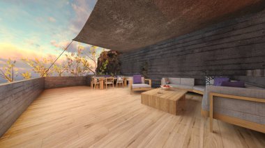 Taş duvar terasının 3D görüntüsü