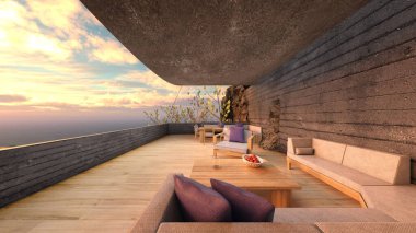 Taş duvar terasının 3D görüntüsü