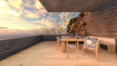 Taş duvar terasının 3D görüntüsü