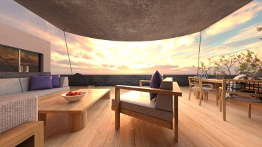 Taş duvar terasının 3D görüntüsü