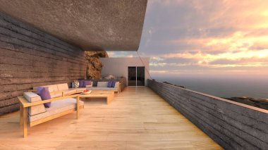 Taş duvar terasının 3D görüntüsü