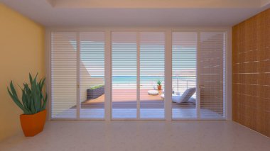 Tahta balkonun 3 boyutlu görüntüsü